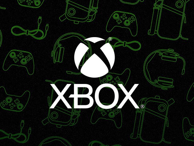 The Xbox logo on a dark background with green line drawings of PowerA accessories