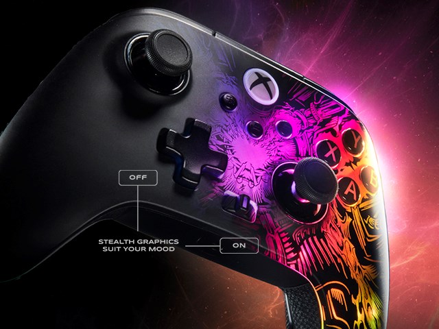 FUSION Pro Wireless Controller for Xbox with Lumectra shown half-glowing, half-stealth