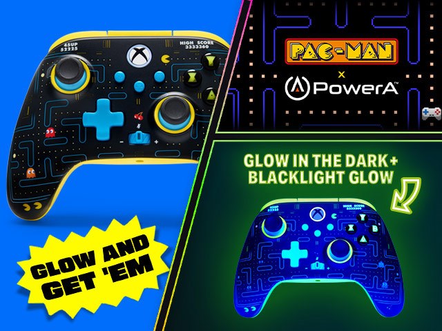 PAC-MAN SE Wireless Controller for Xbox featuring glow-in-the-dark elements and classic game background