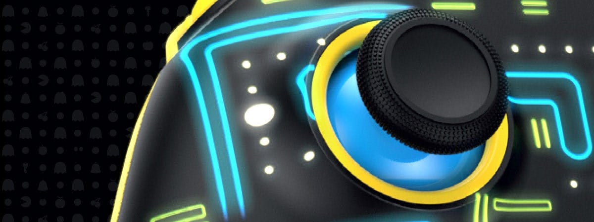 PAC-MAN controller detail image showing left stick and PAC-MAN classic game art