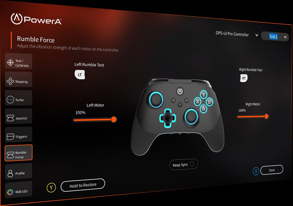 App screen showing Rumble settings