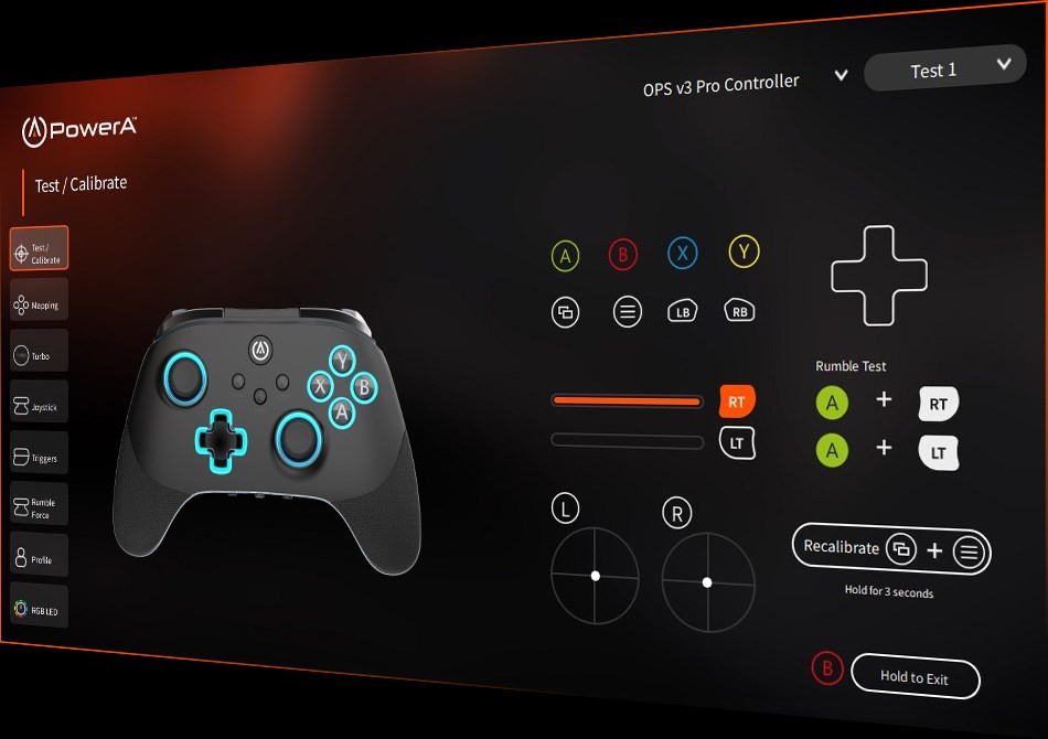 App screen showing testing and calibration settings
