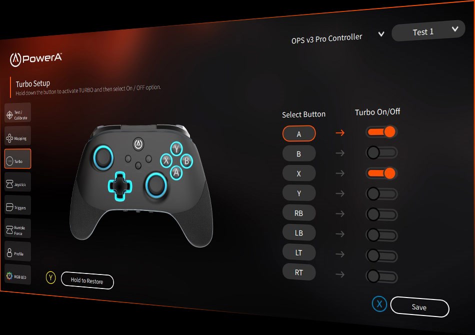 App screen showing testing and calibration settings